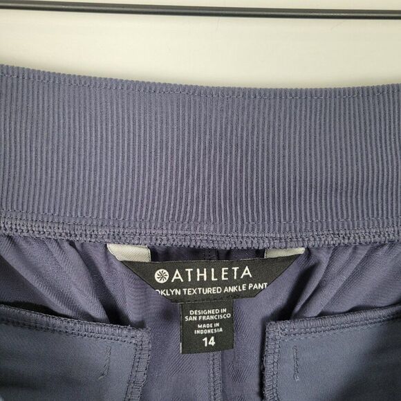 Athleta Brooklyn Textured Ankle Pant Leopard Print Medieval Violet Blue Size 14 - Picture 13 of 13